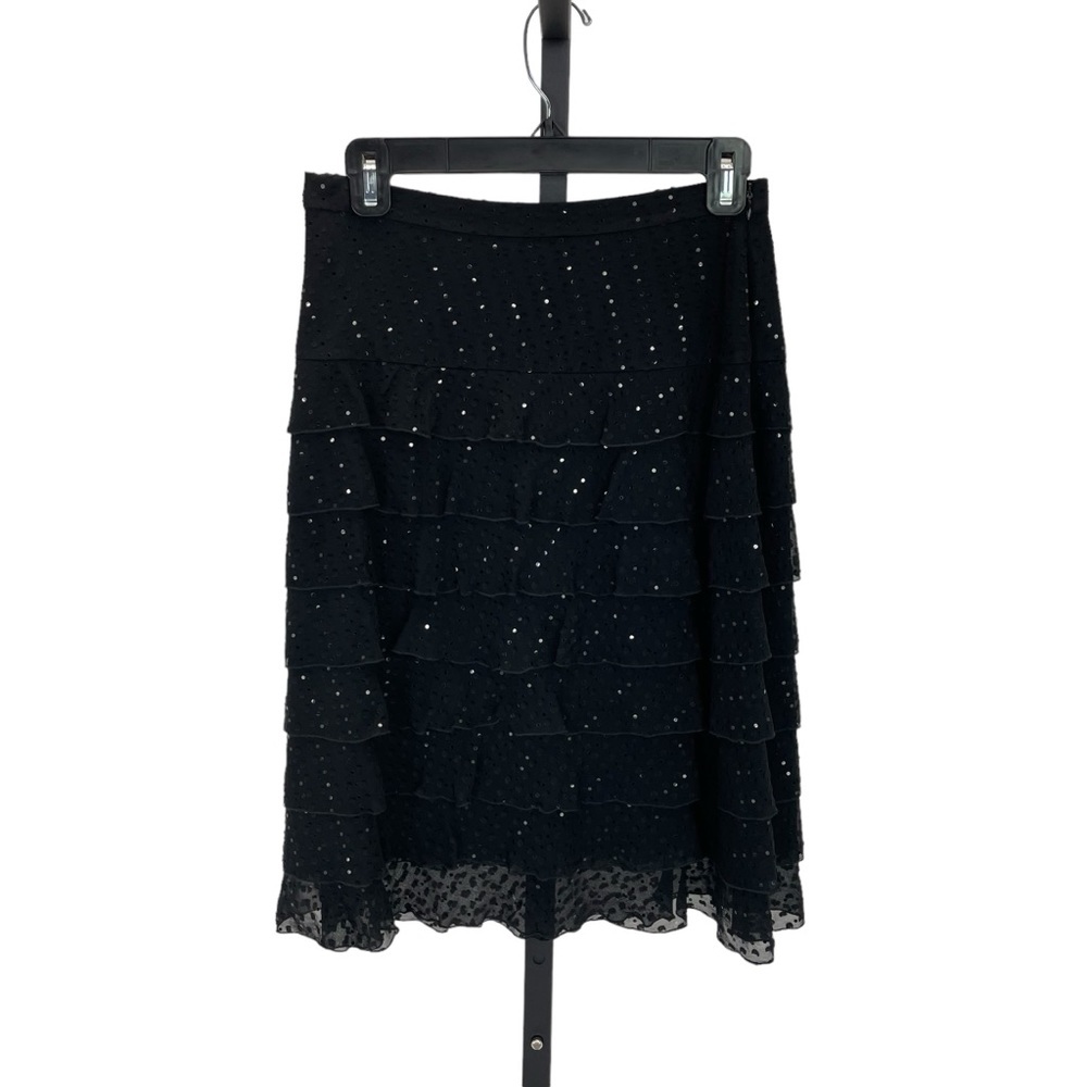 St. John Evening Sequined Silk Tiered Skirt 4 Black - Picture 7 of 12